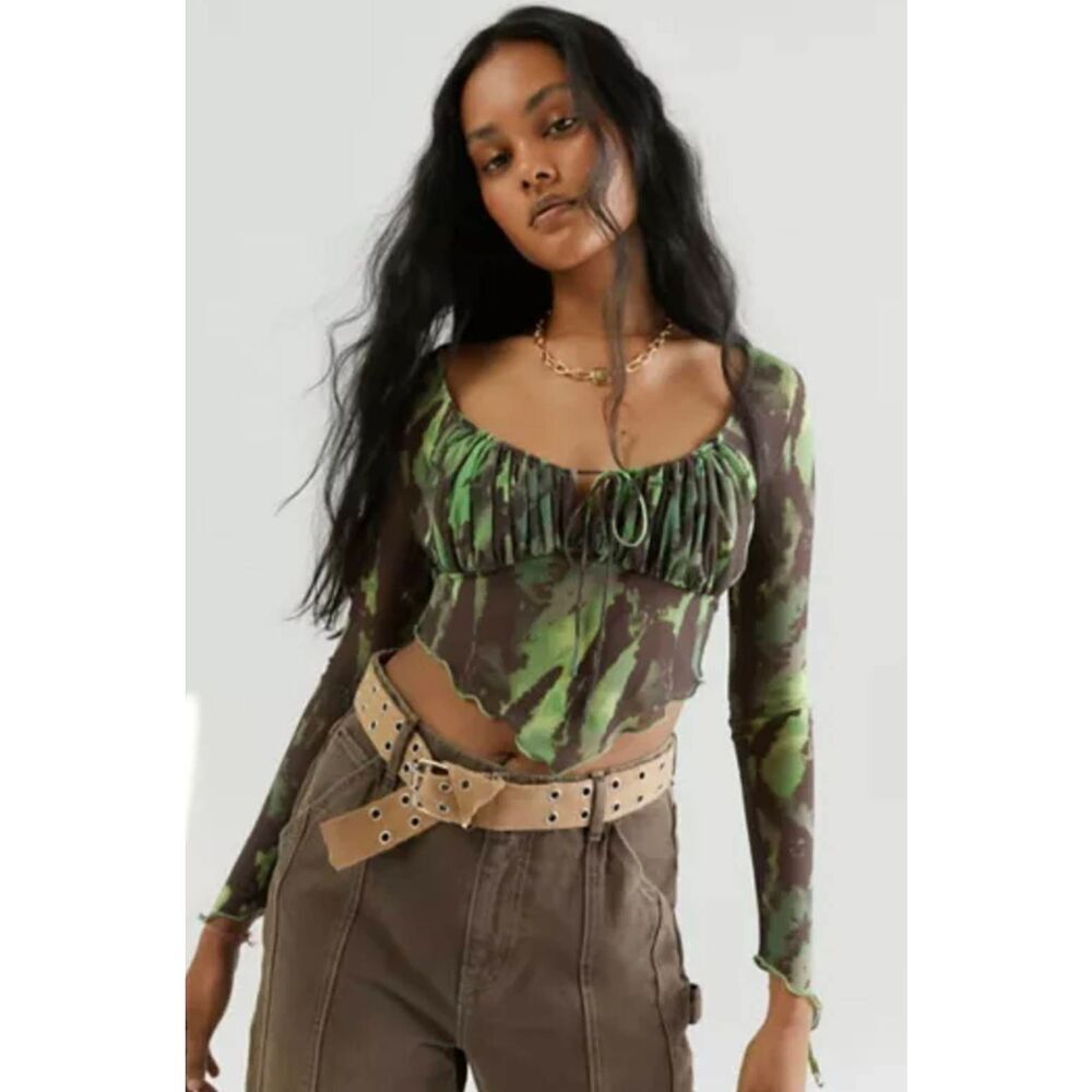Urban Outfitters UO Clara Long Sleeve Fairycore Babydoll Crop Top